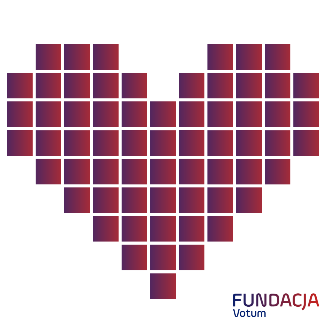 Serce w fioletowym gradiencie z logo fundacji